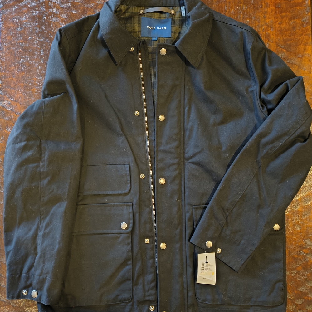 Cole Haan Men's Black Waxed Car Mid Length Jacket New Medium